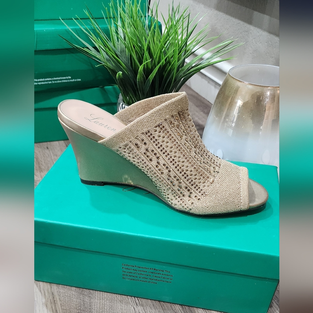 Lauren Lorraine Gold Embellished Mules, Sz 8, NWT